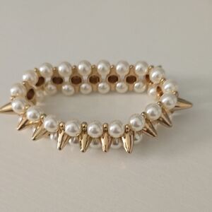 Gold and Pearl Spike Bracelet